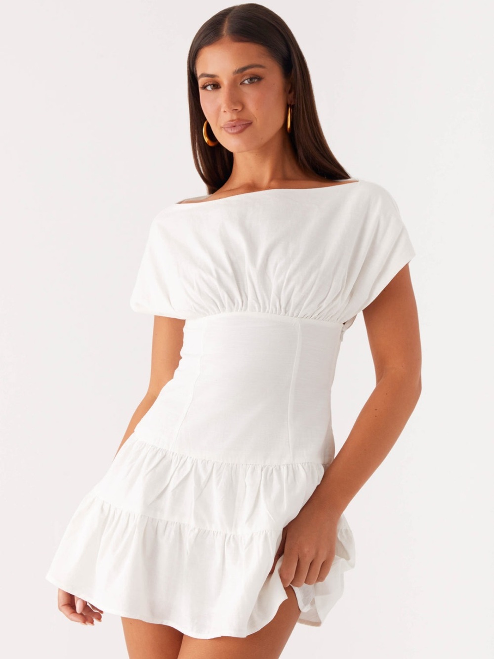 Ember Haze Boat Neck Mini Dress - Off White - Picture 3 of 8